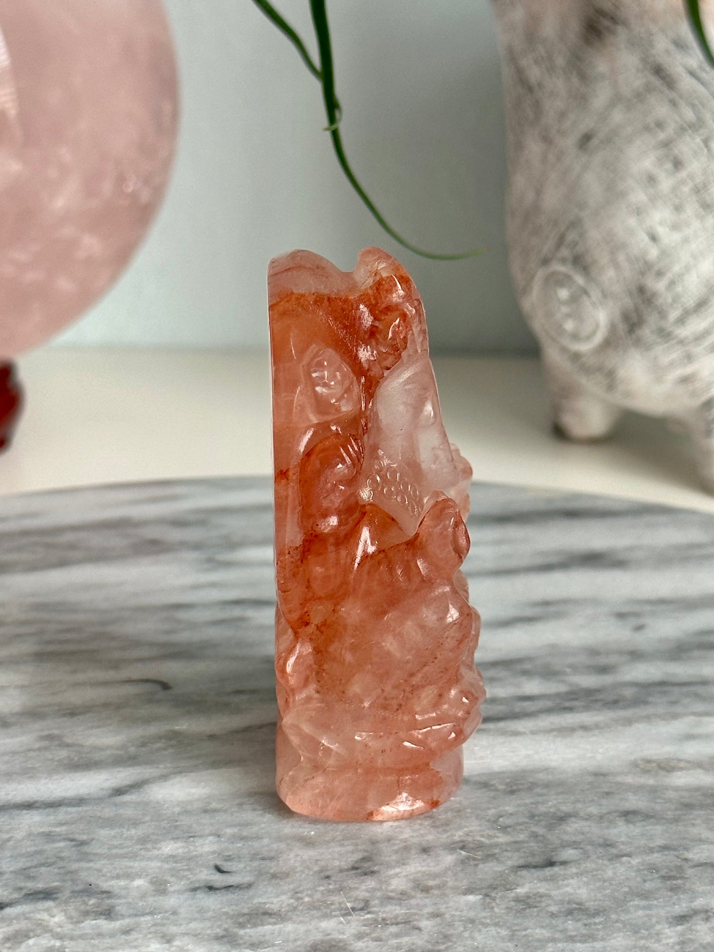 Fire Quartz Ganesha on Lotus Carving