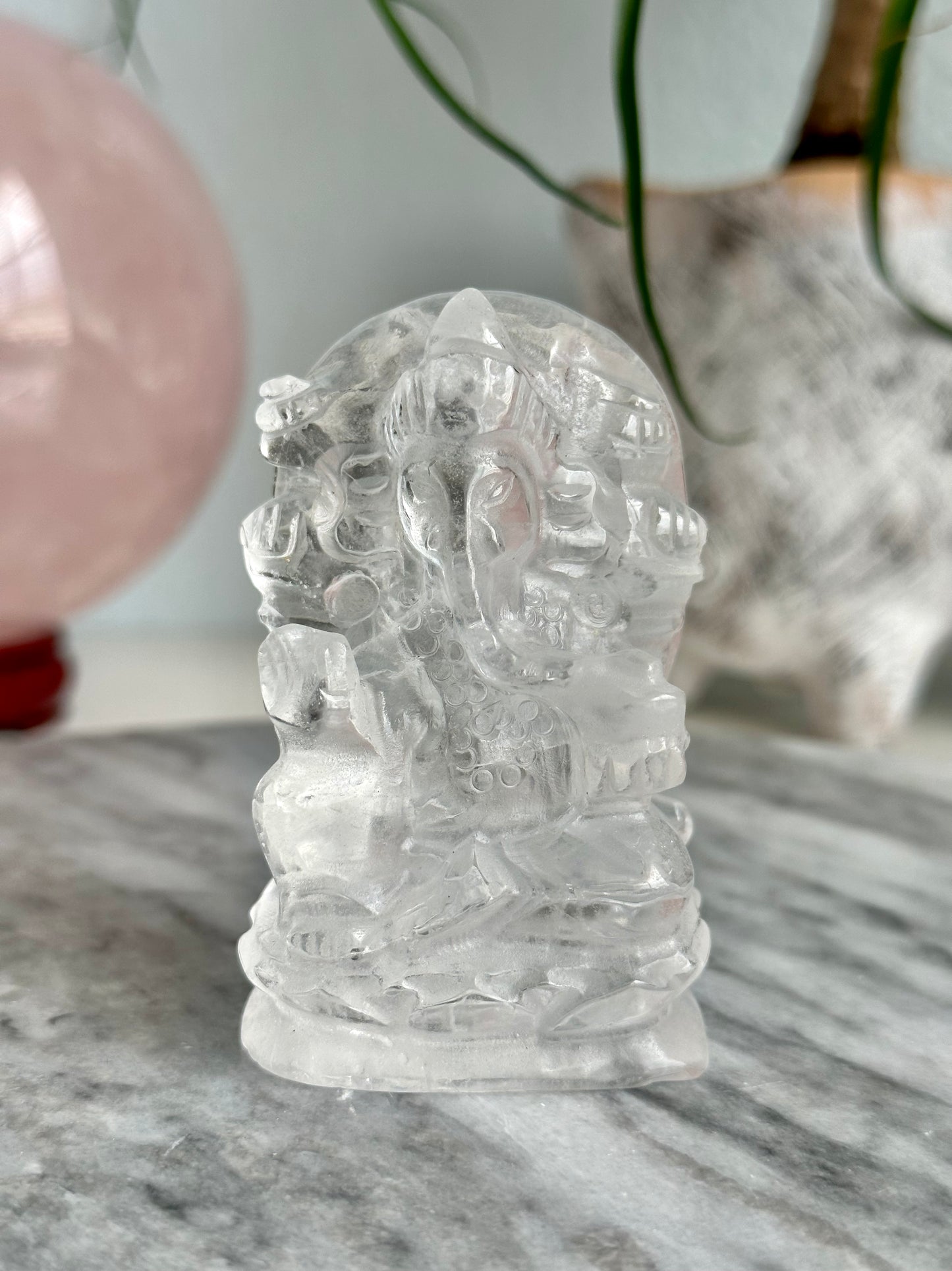 Clear Quartz Ganesha on Lotus Carving