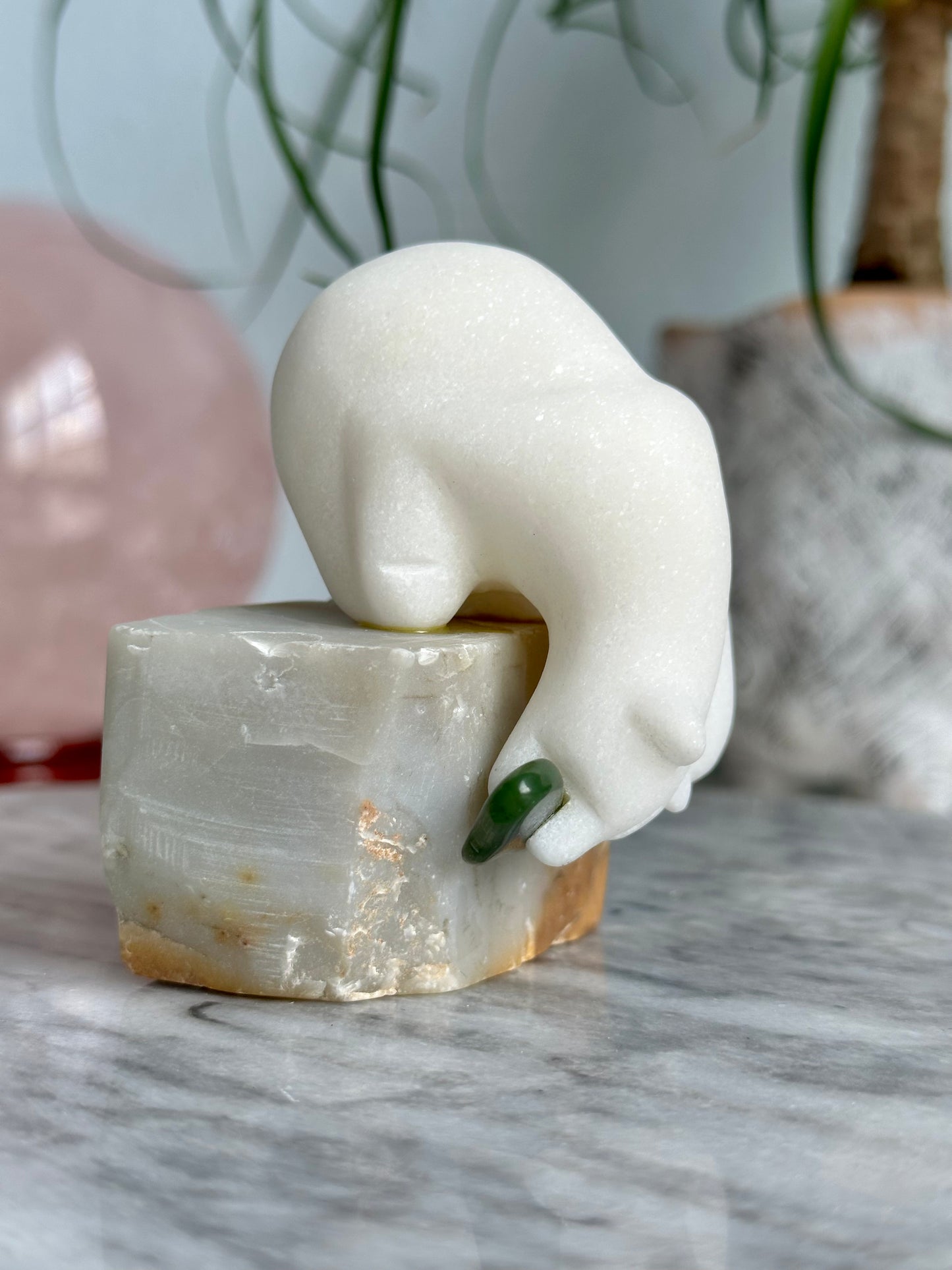 3.25 Inch White Marble Polar Bear Carving