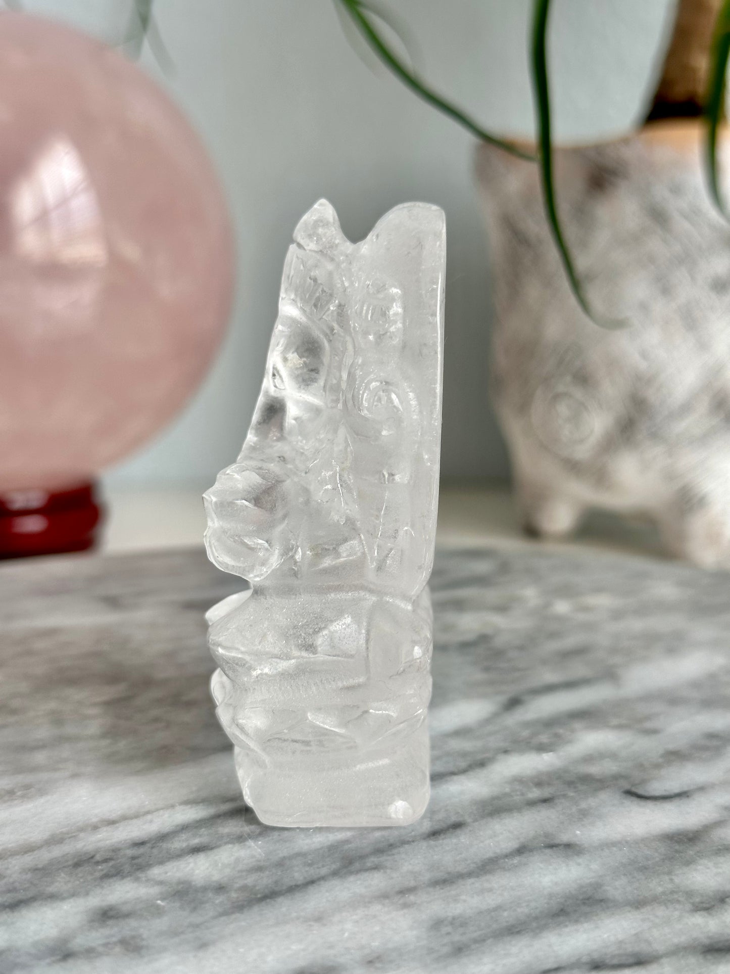 Clear Quartz Ganesha on Lotus Carving