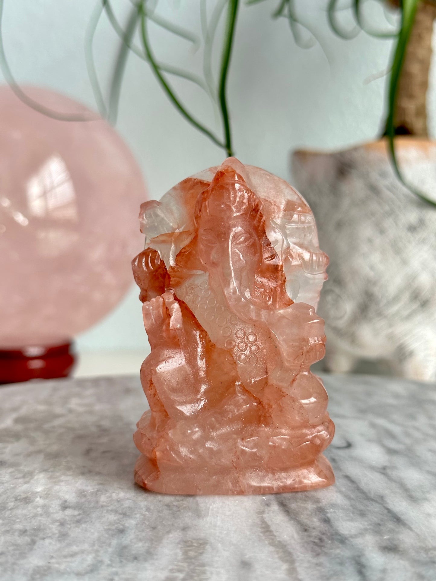 Fire Quartz Ganesha on Lotus Carving
