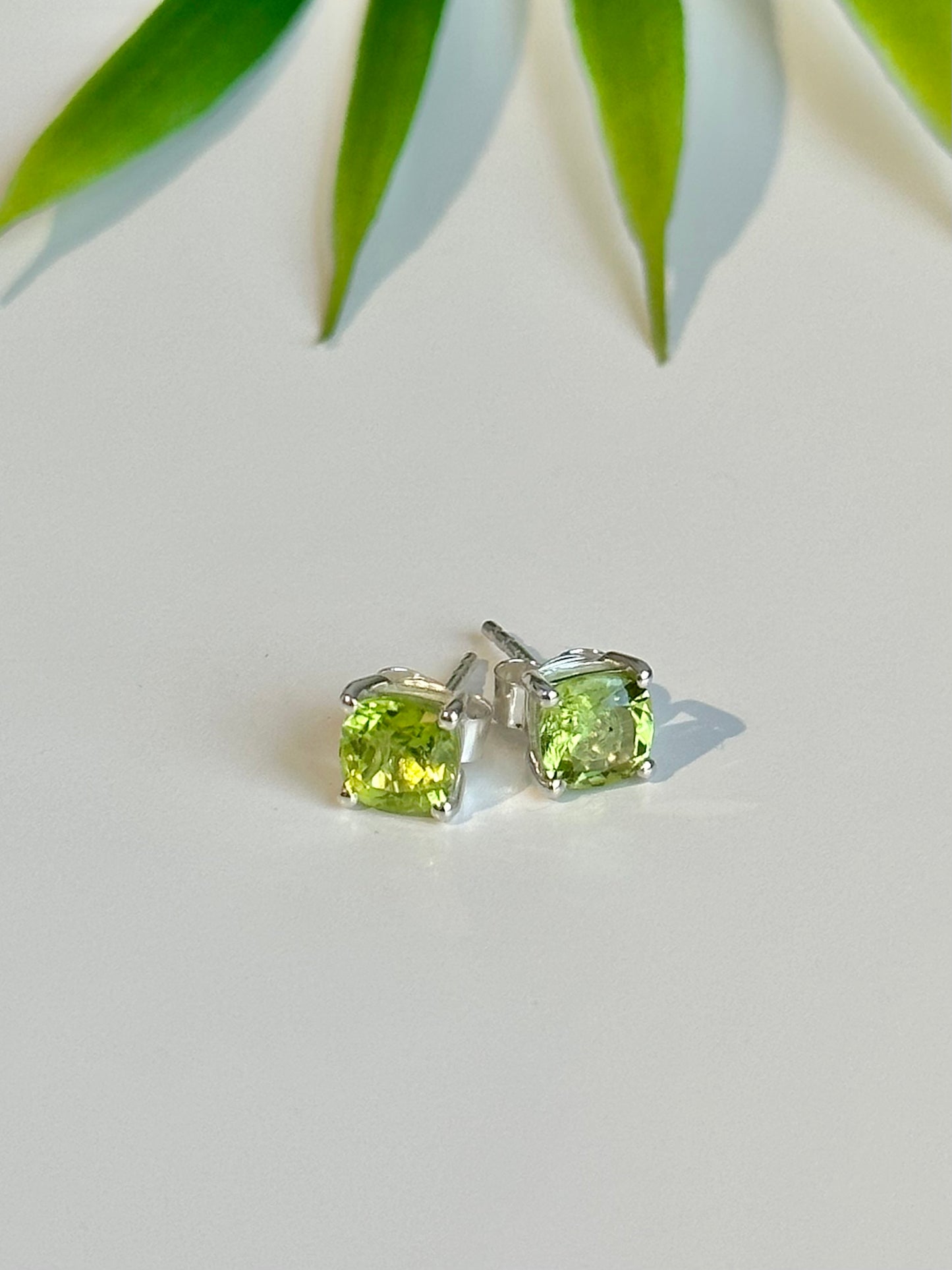 Square Cut Peridot Earrings