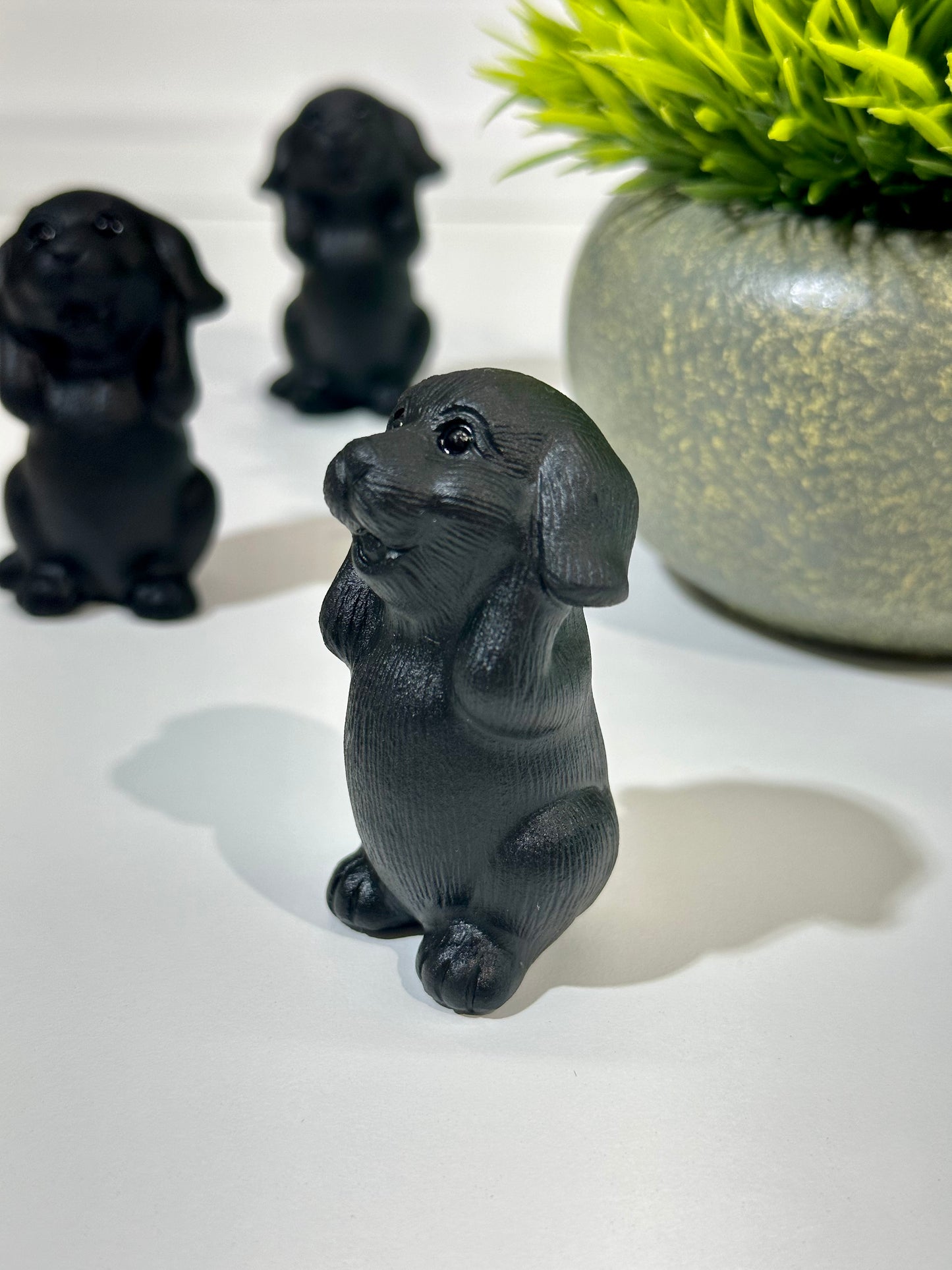 Black Obsidian Happy Dog Carving