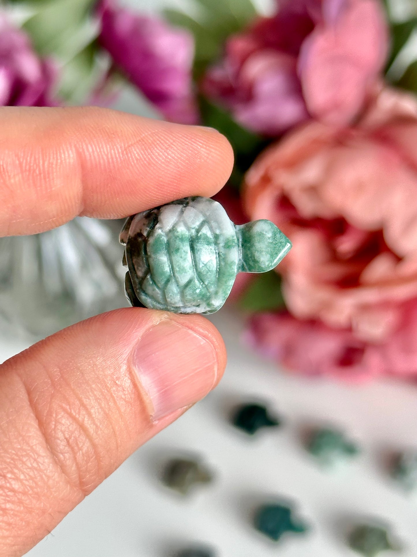 Moss Agate Mini Turtle Carving