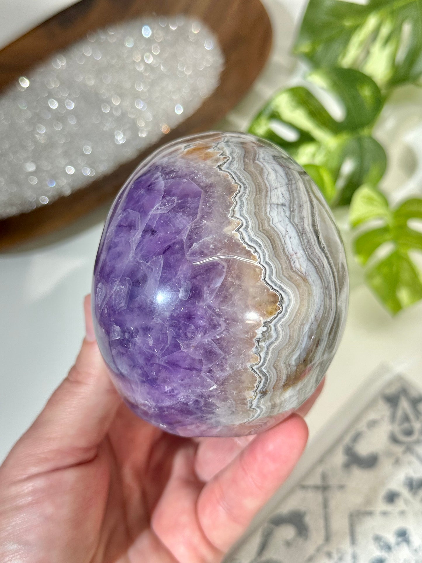 Amethyst & Banded Agate Crystal Skull Carving