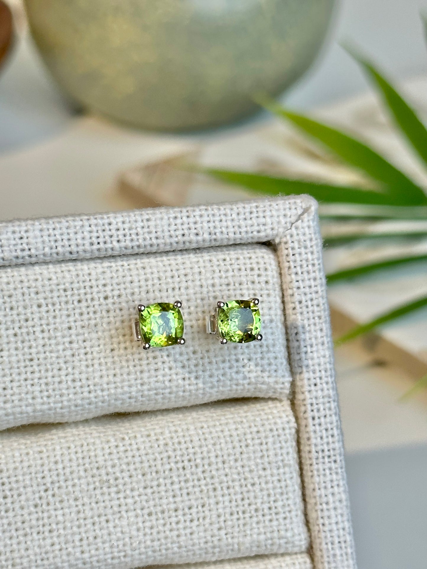 Square Cut Peridot Earrings