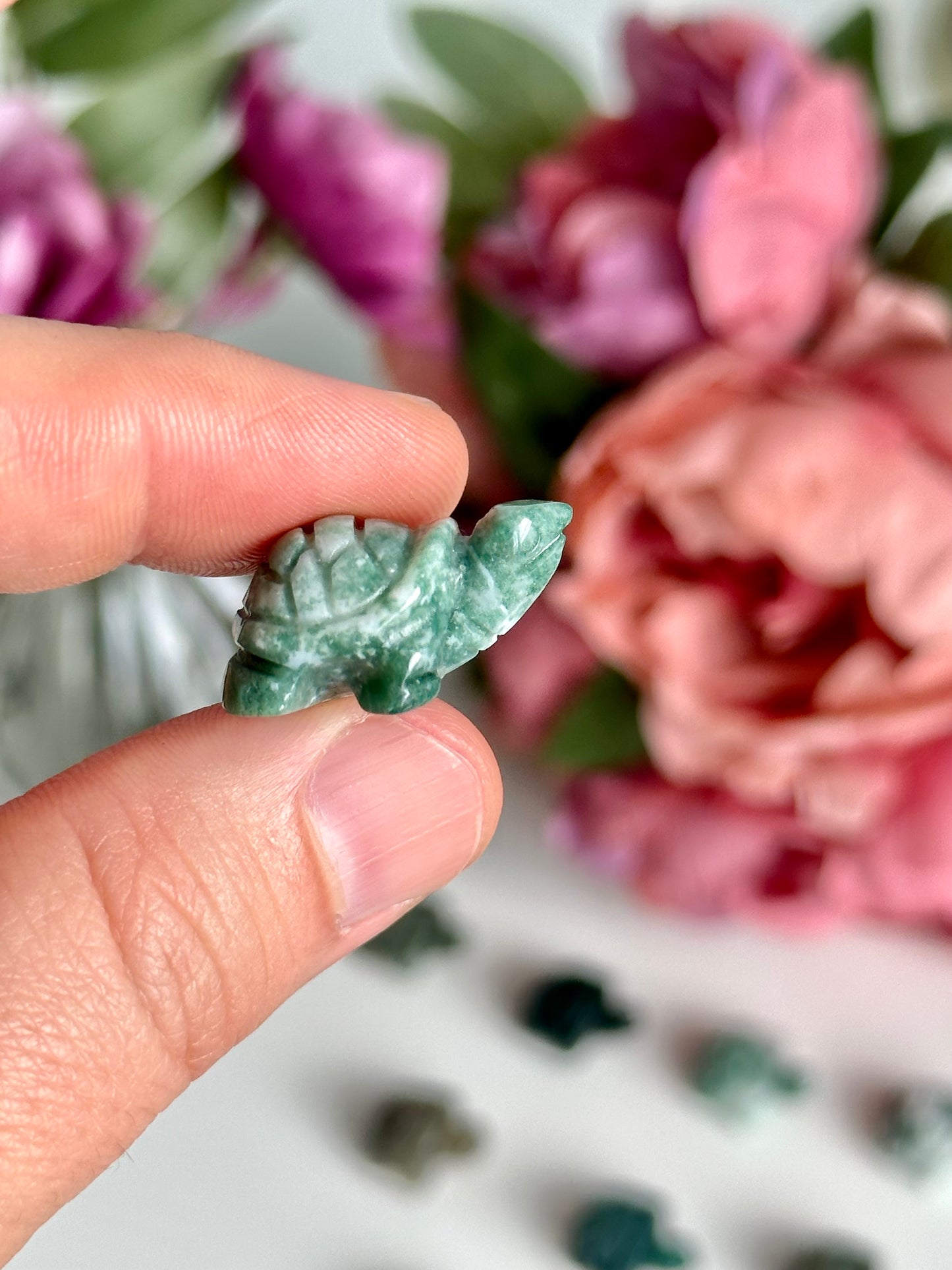 Moss Agate Mini Turtle Carving