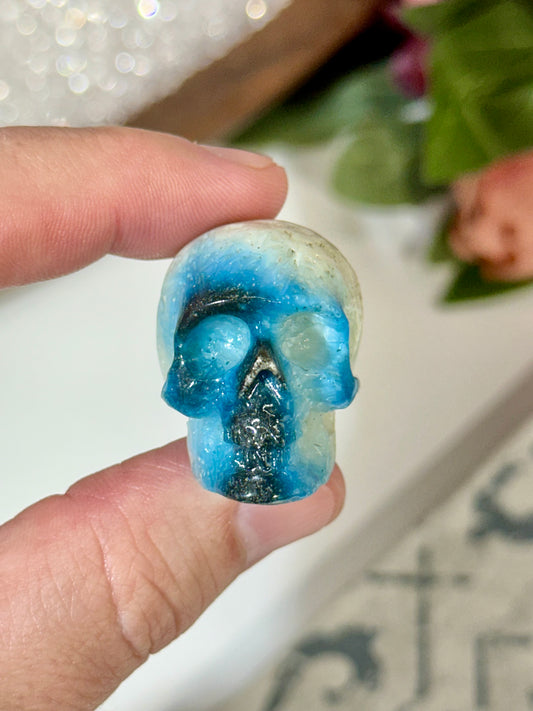 Hand Carved Blue Ice Glacerite Skull Carving