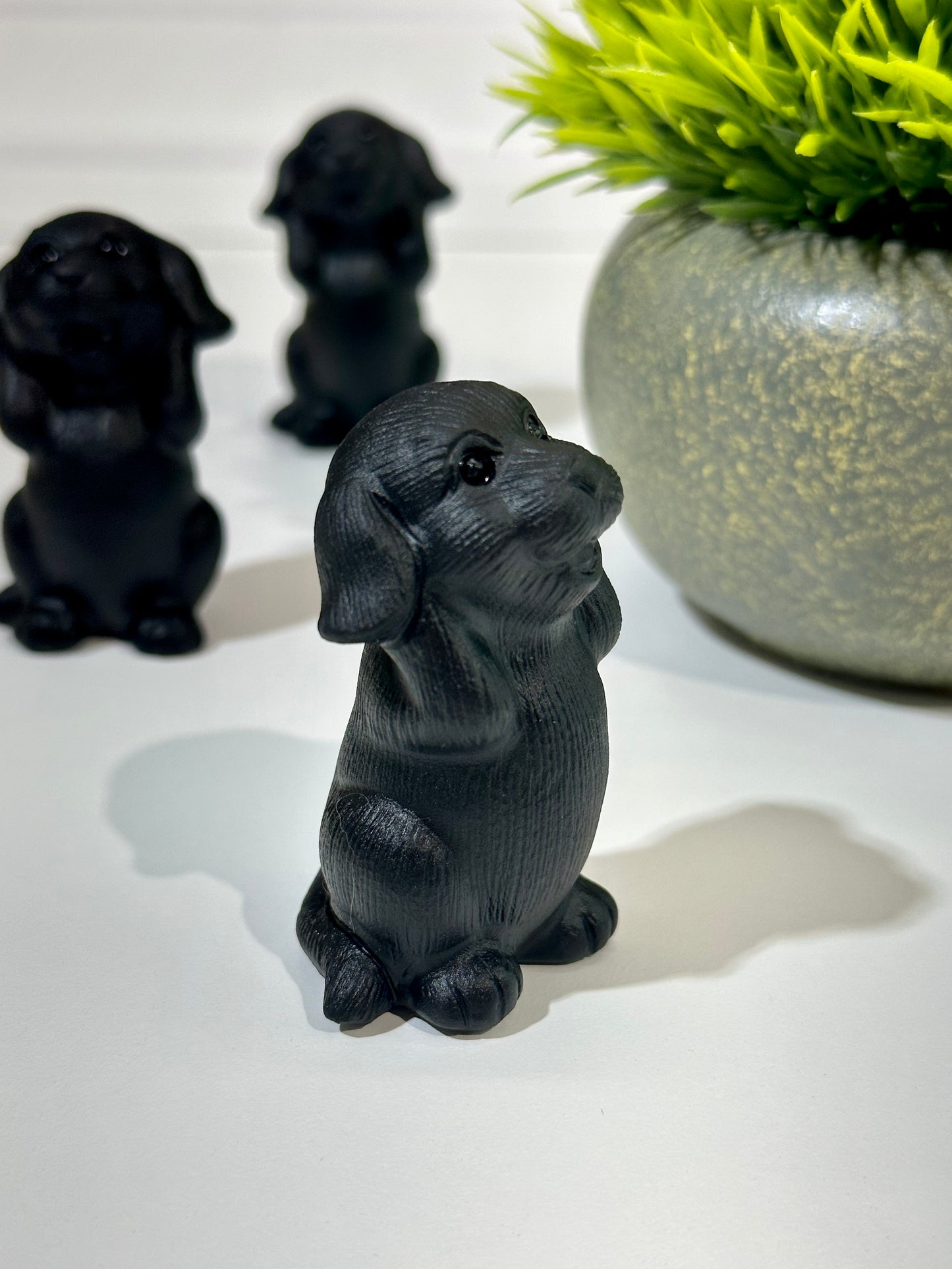 Black Obsidian Happy Dog Carving