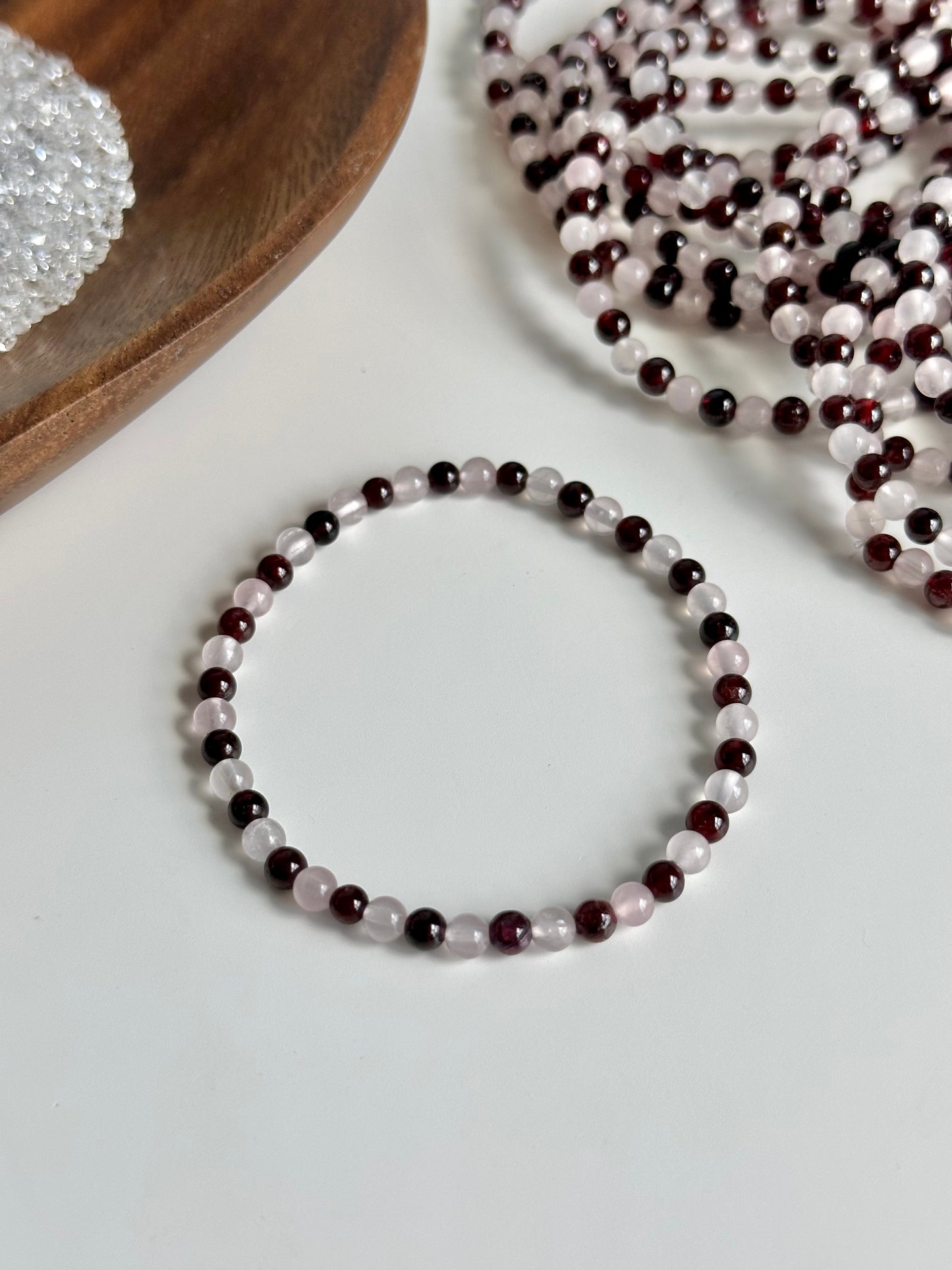 4.5mm Rose Quartz & Garnet Stretch Bracelet