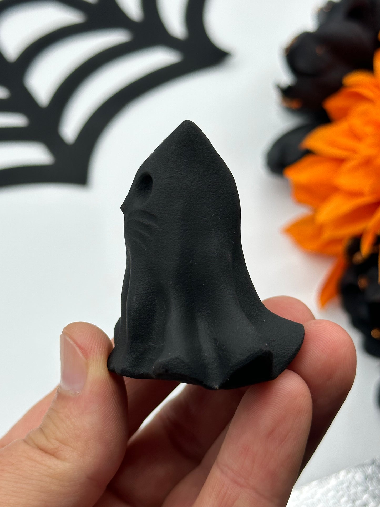 Black Obsidian Ghost Cat Carving