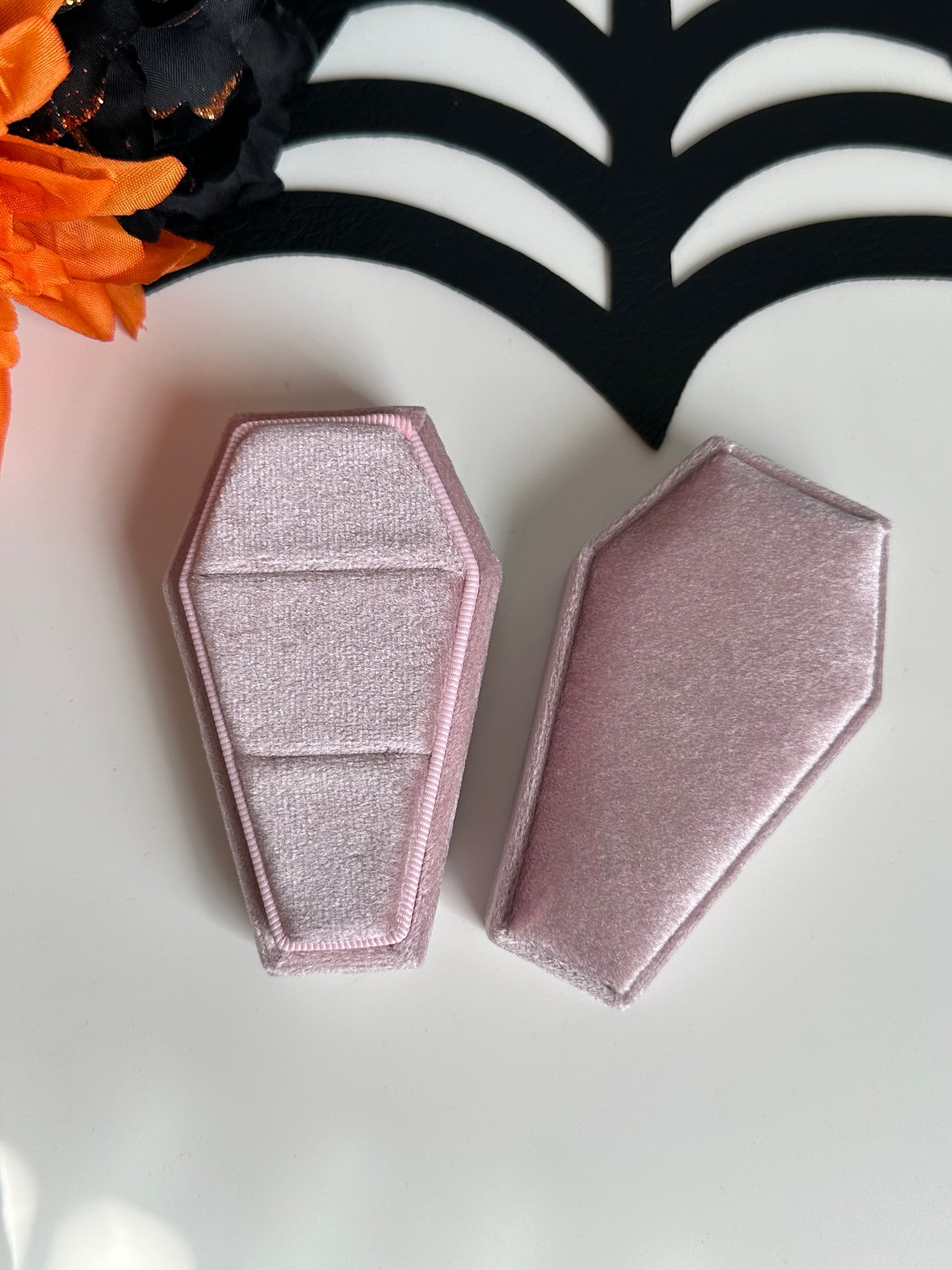 Pink Velvet Coffin Ring Box