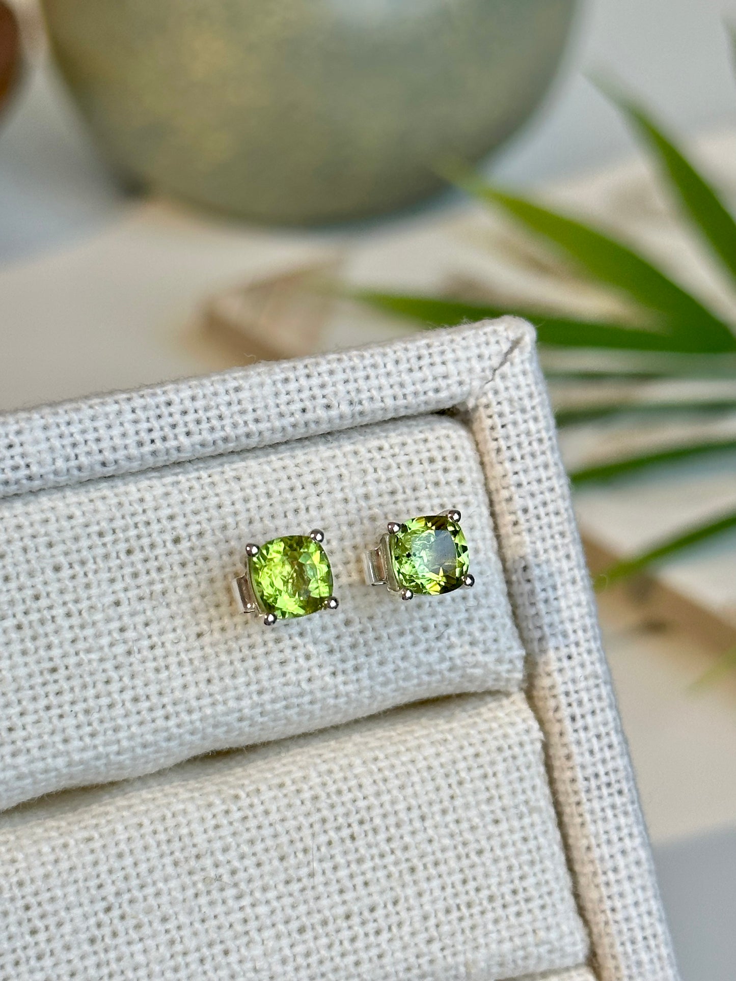 Square Cut Peridot Earrings