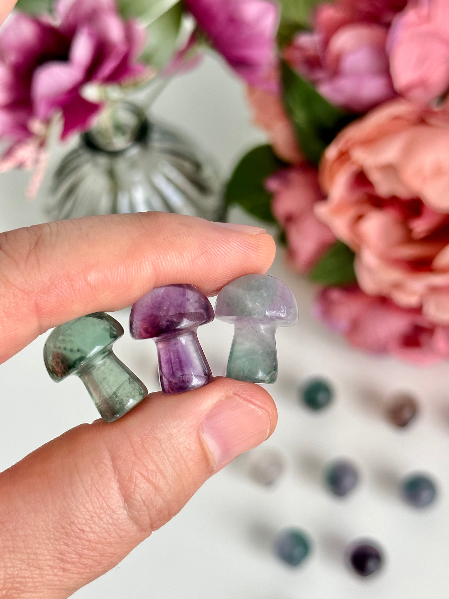 Rainbow Fluorite Mini Mushroom Carving