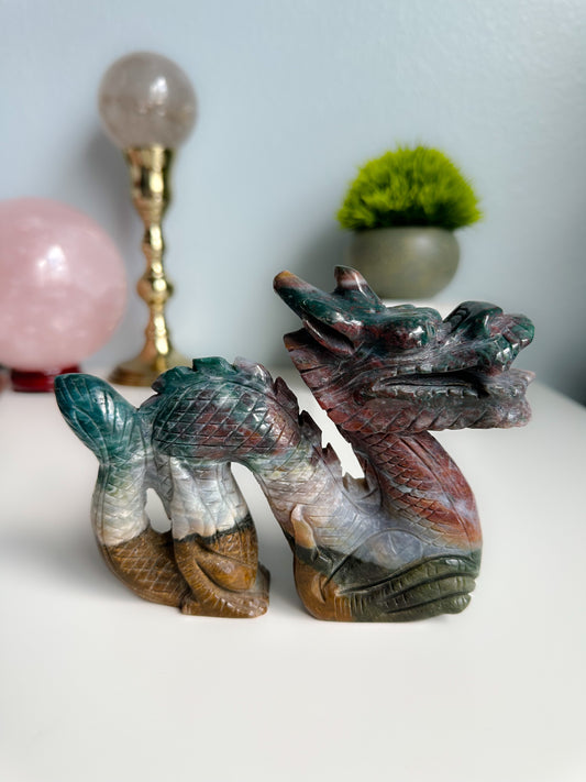 Ocean Jasper Dragon Carving
