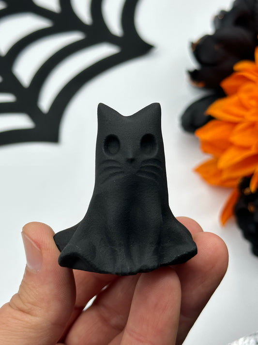 Black Obsidian Ghost Cat Carving