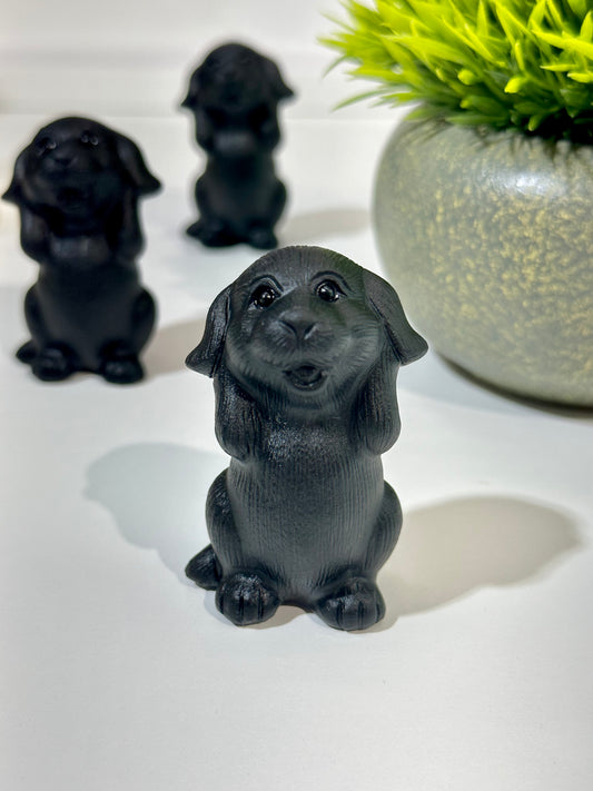 Black Obsidian Happy Dog Carving