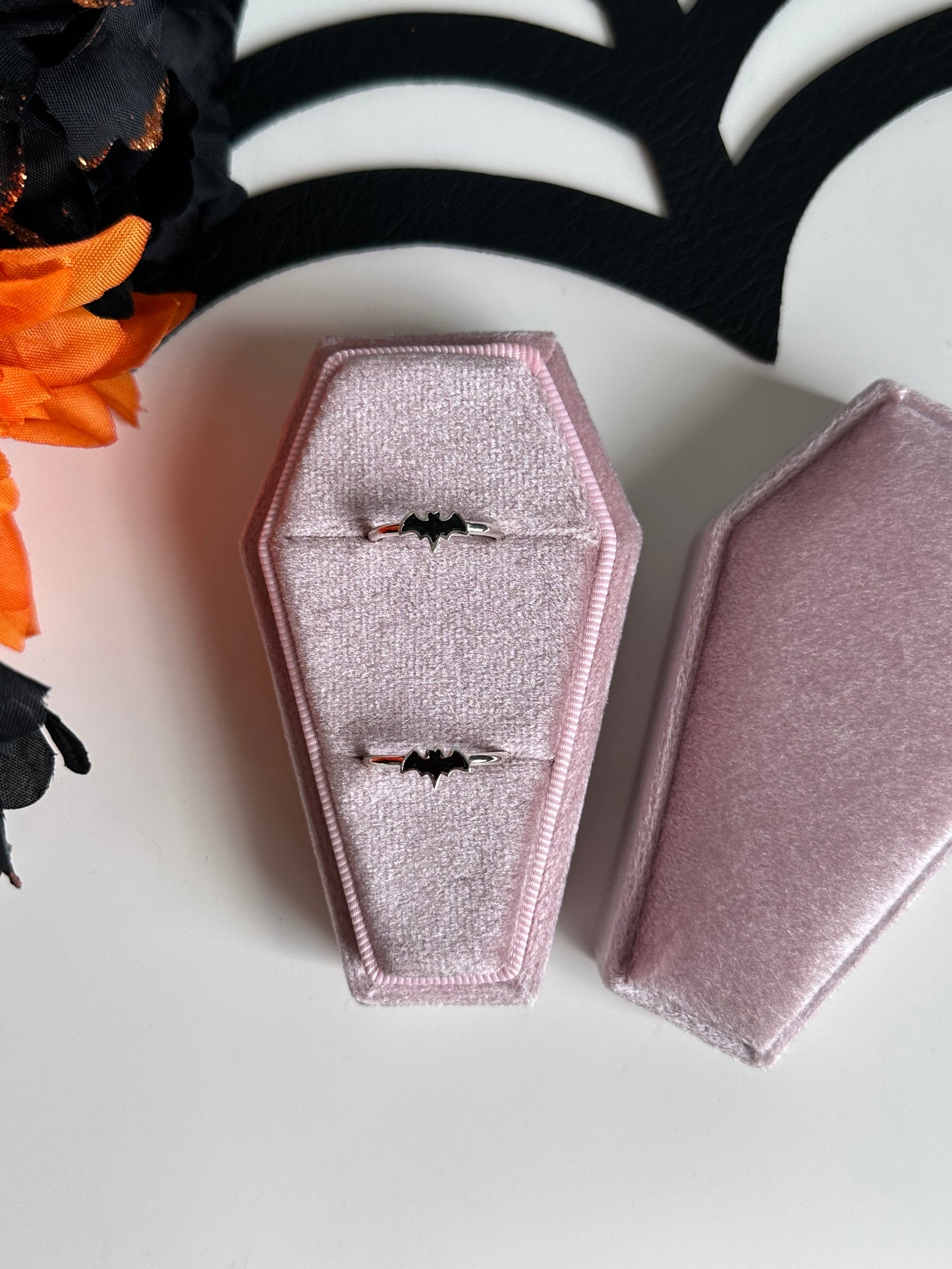 Pink Velvet Coffin Ring Box