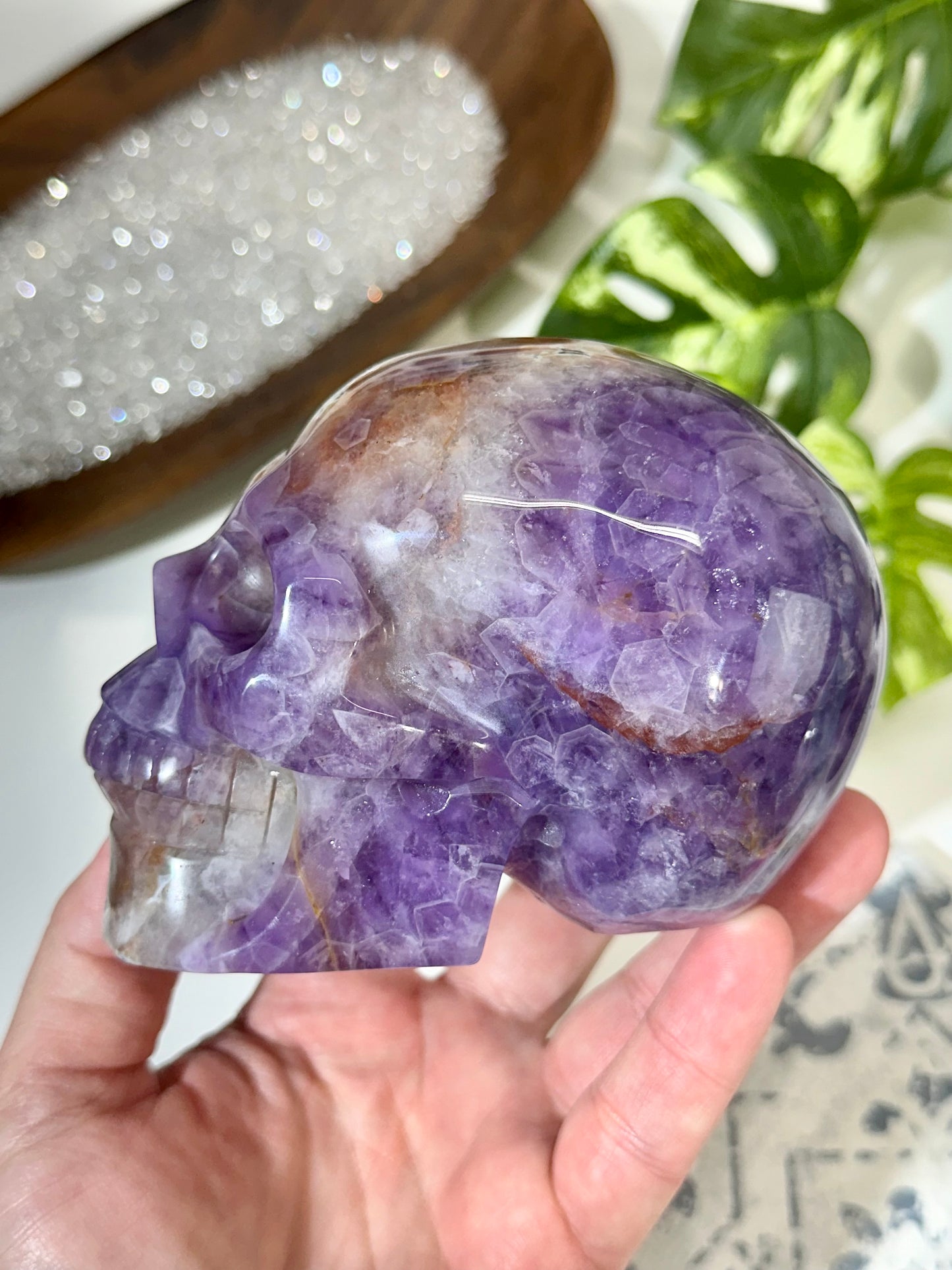 Amethyst & Banded Agate Crystal Skull Carving