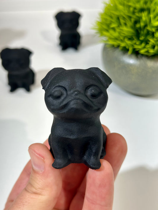 Black Obsidian Pug Carving