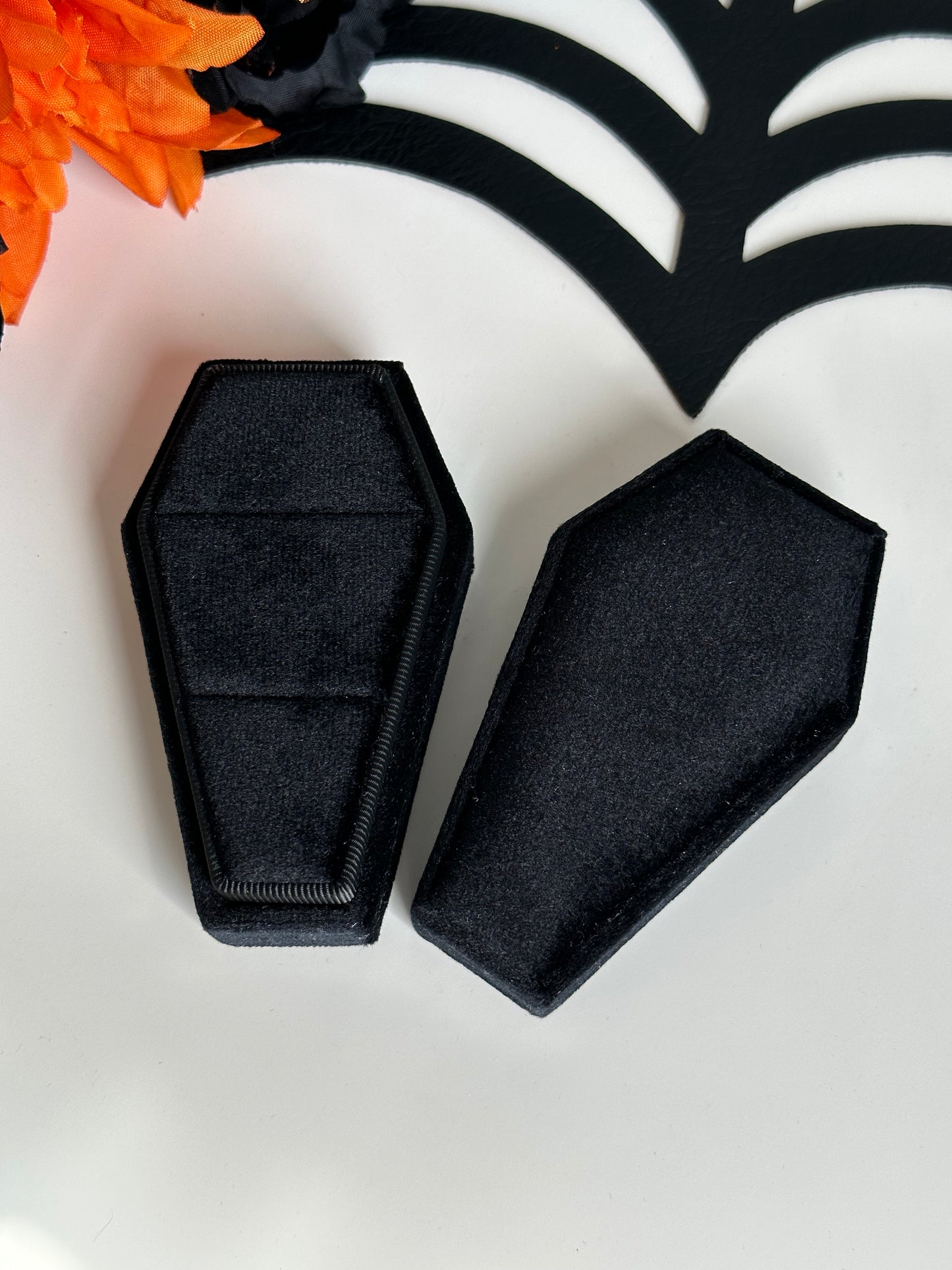 Black Velvet Coffin Ring Box