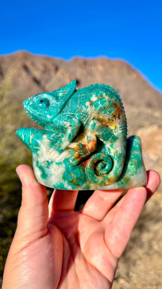 Hand Carved Amazonite Chameleon