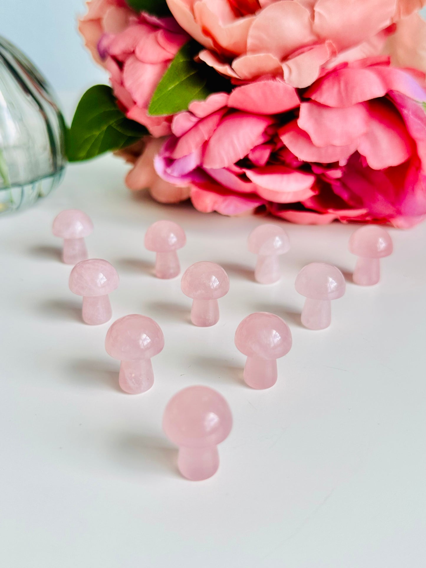 Rose Quartz Mini Mushrooms Carving