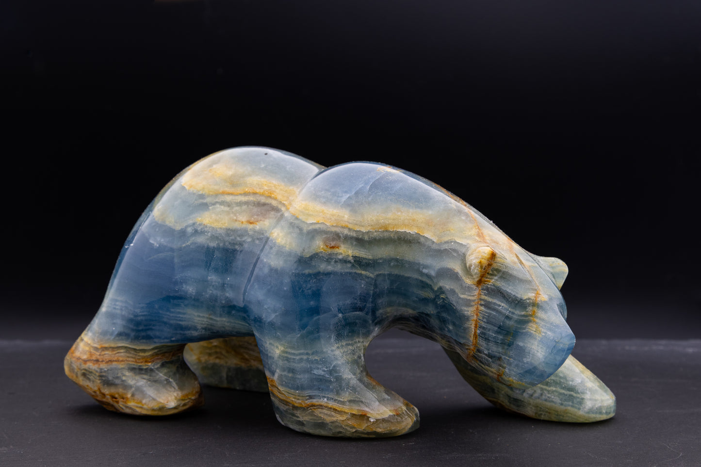 Lemurian Aquatine Calcite Bear Carving