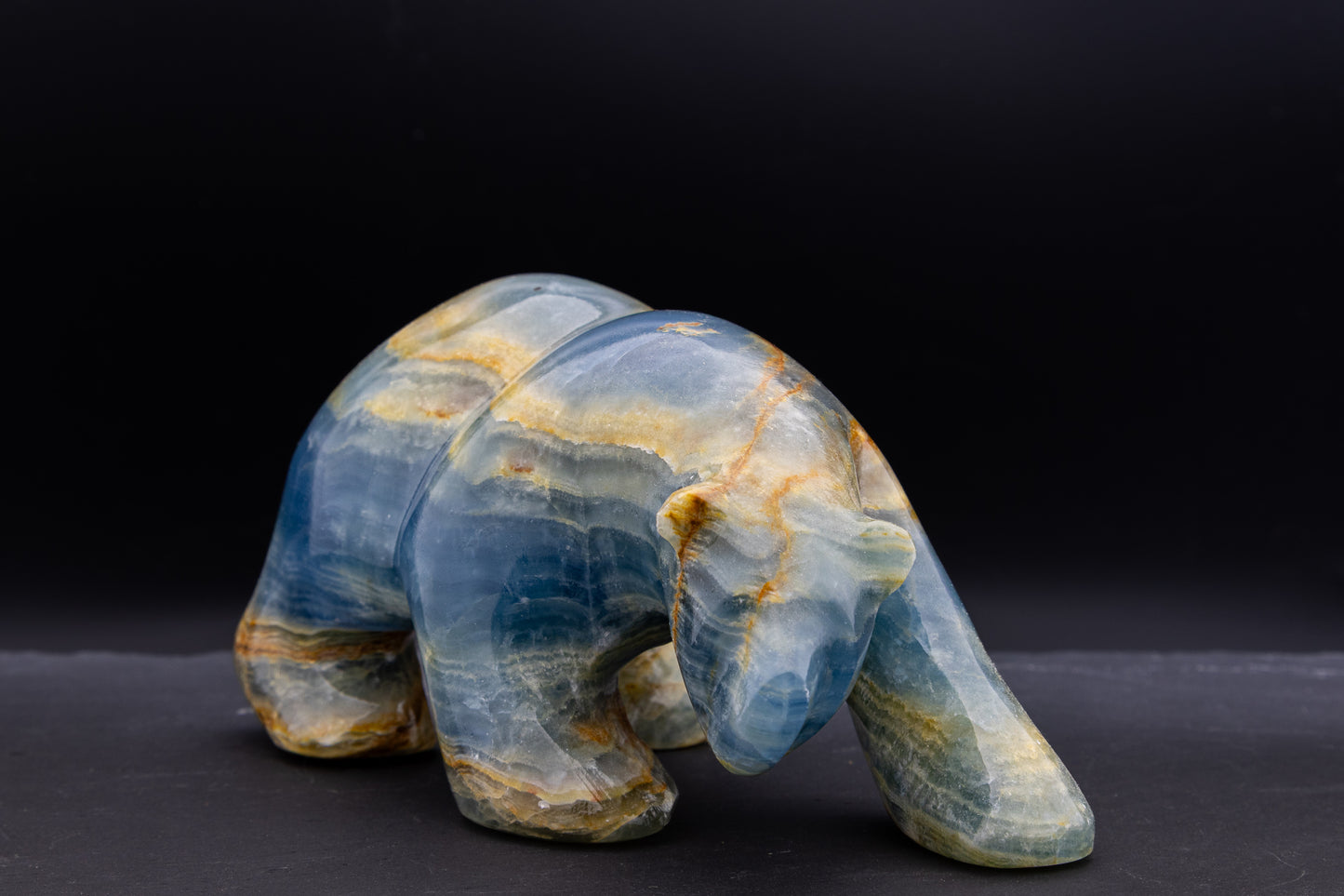 Lemurian Aquatine Calcite Bear Carving