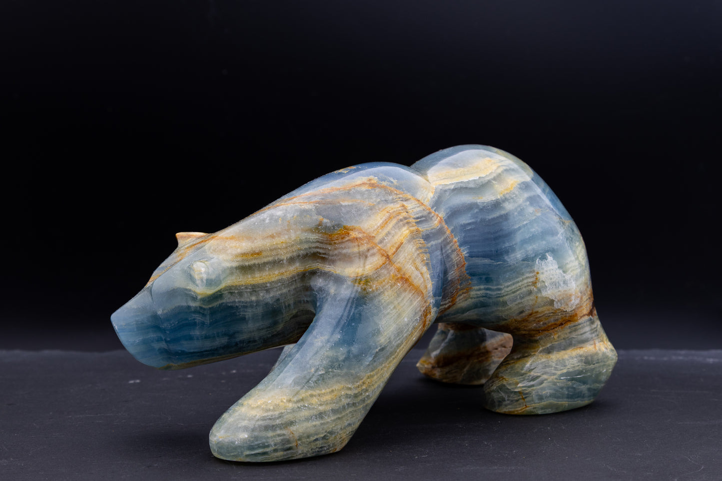 Lemurian Aquatine Calcite Bear Carving