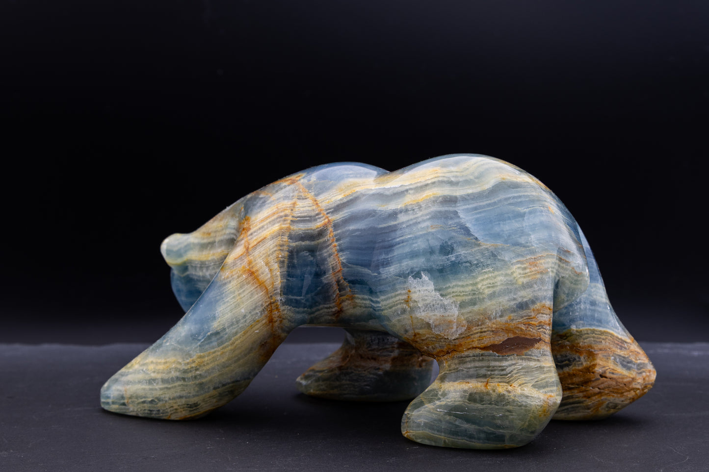 Lemurian Aquatine Calcite Bear Carving