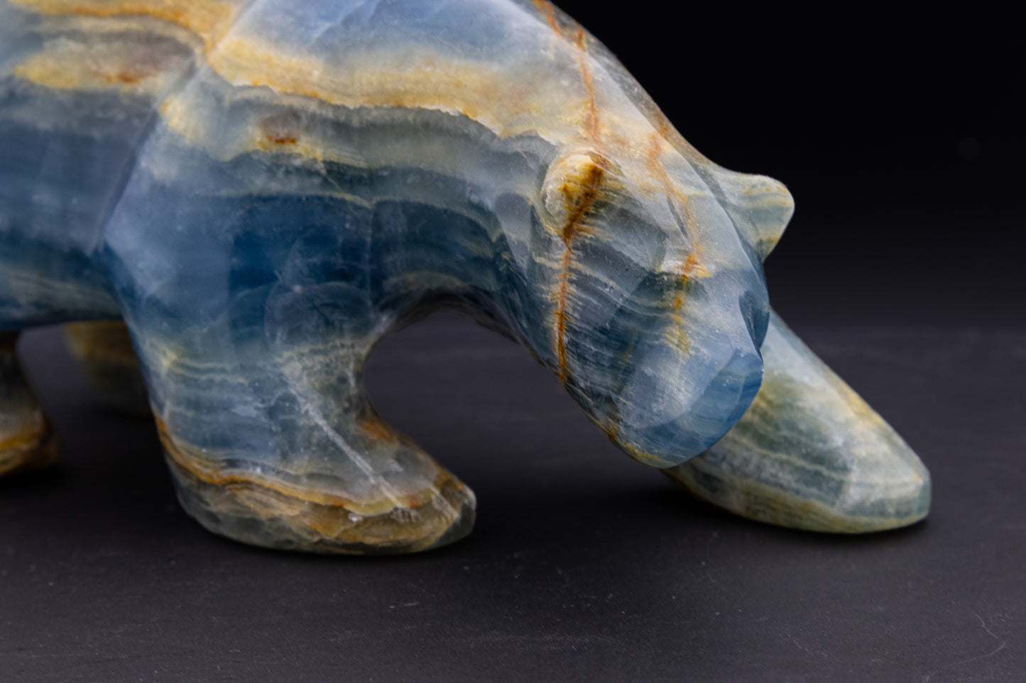 Lemurian Aquatine Calcite Bear Carving