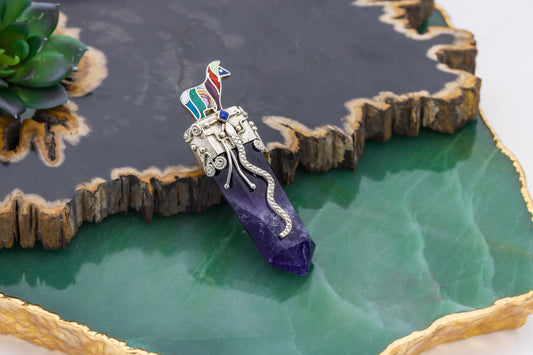 Amethyst Crystal with Natural Gemstone Inlay Pendant
