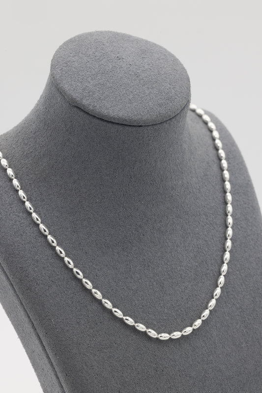 Fixed Length Large Oval Bead .925 Sterling Silver Chain