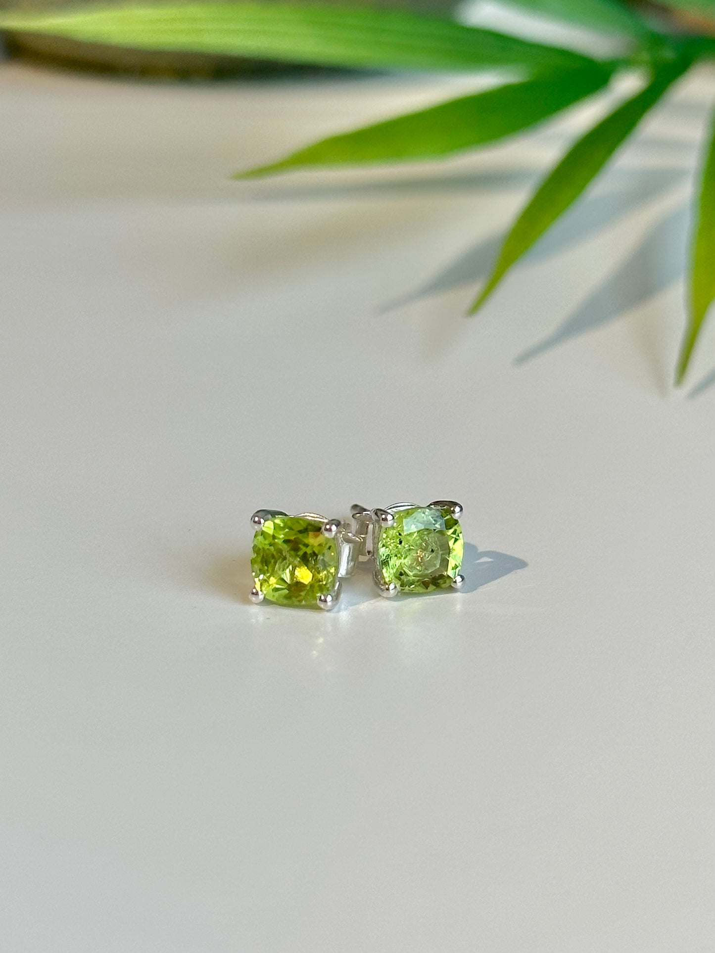 Square Cut Peridot Earrings