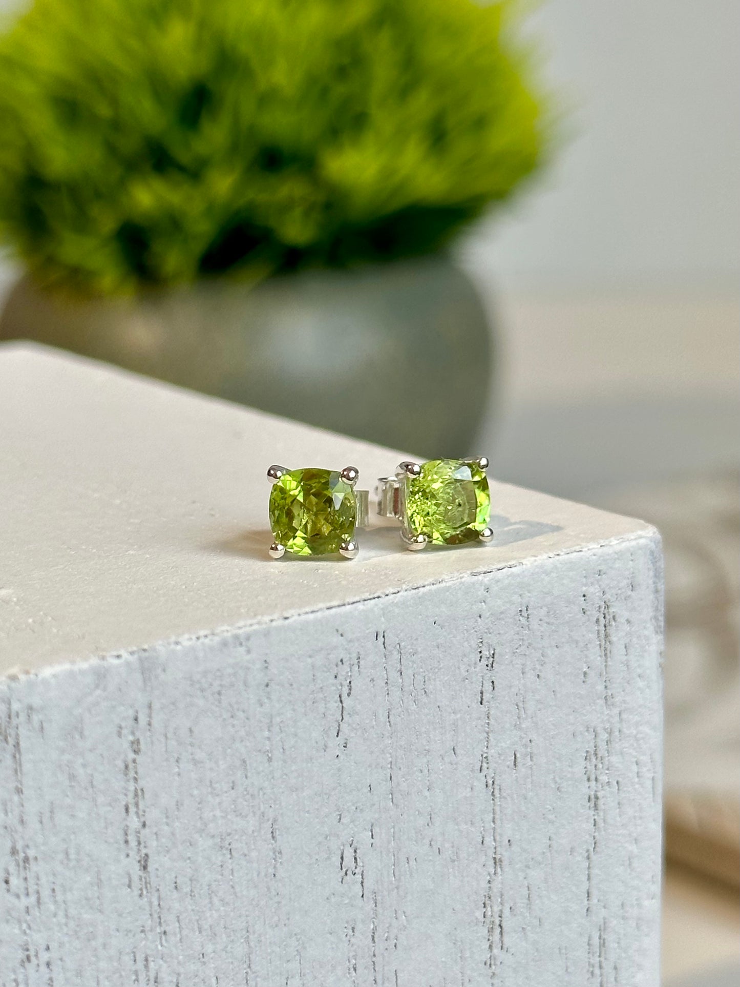 Square Cut Peridot Earrings