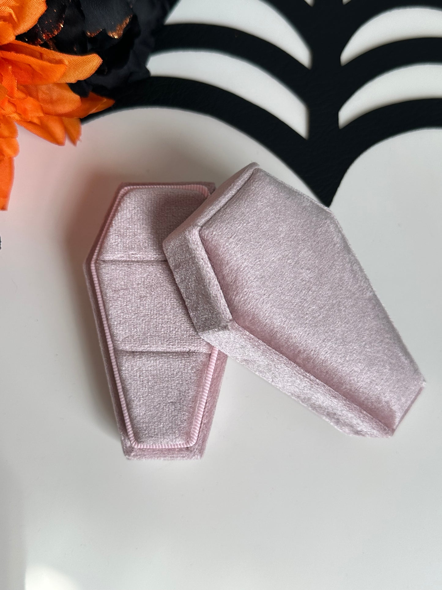 Pink Velvet Coffin Ring Box