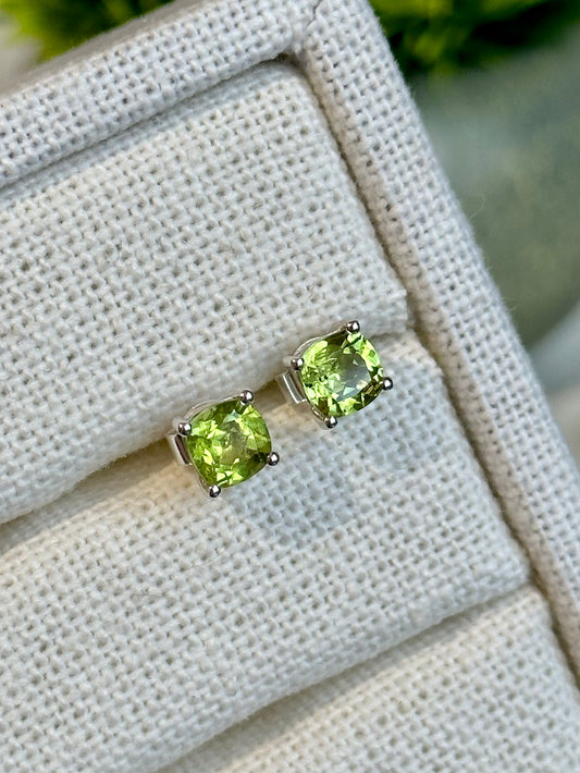 Square Cut Peridot Earrings