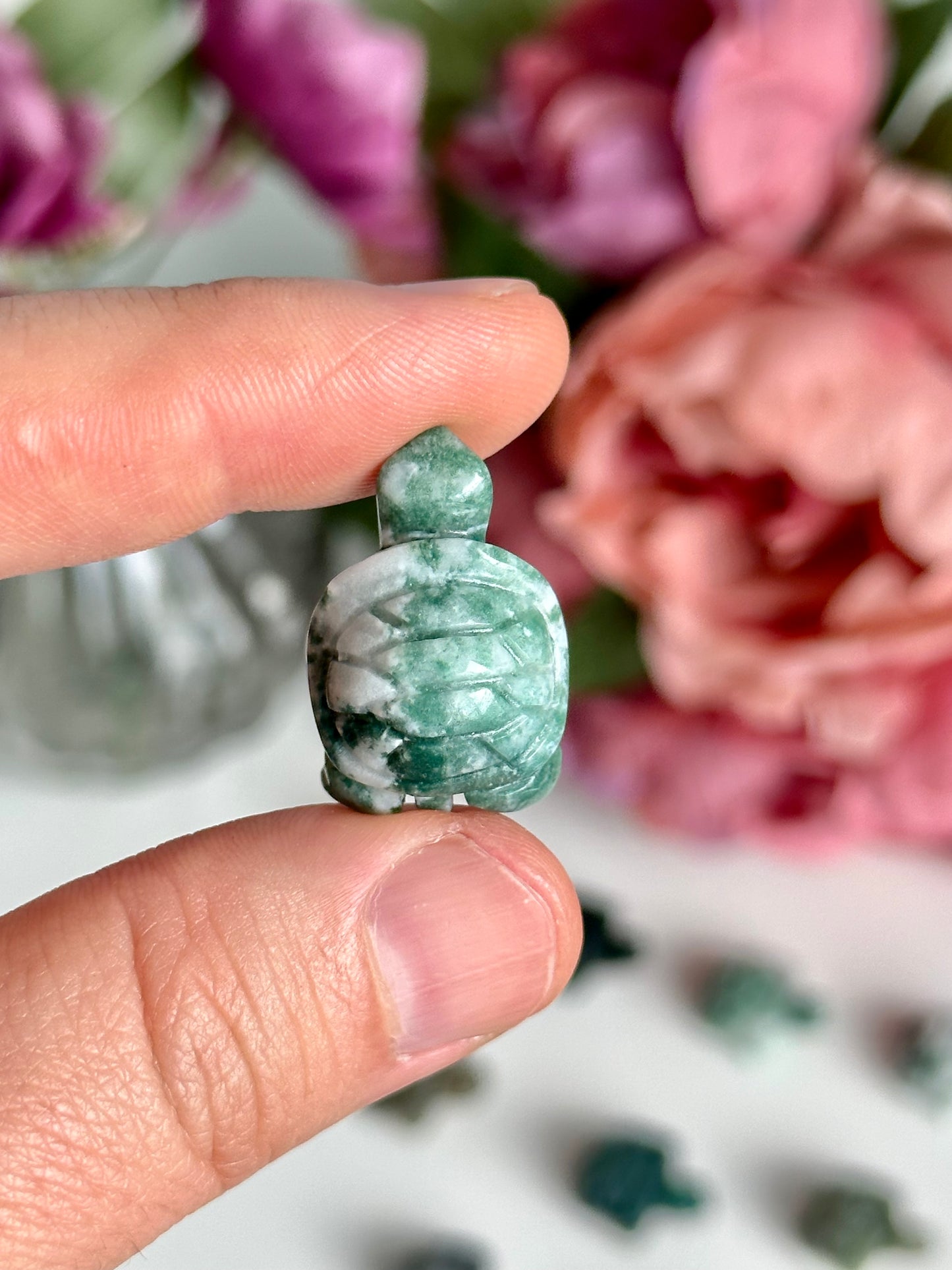 Moss Agate Mini Turtle Carving