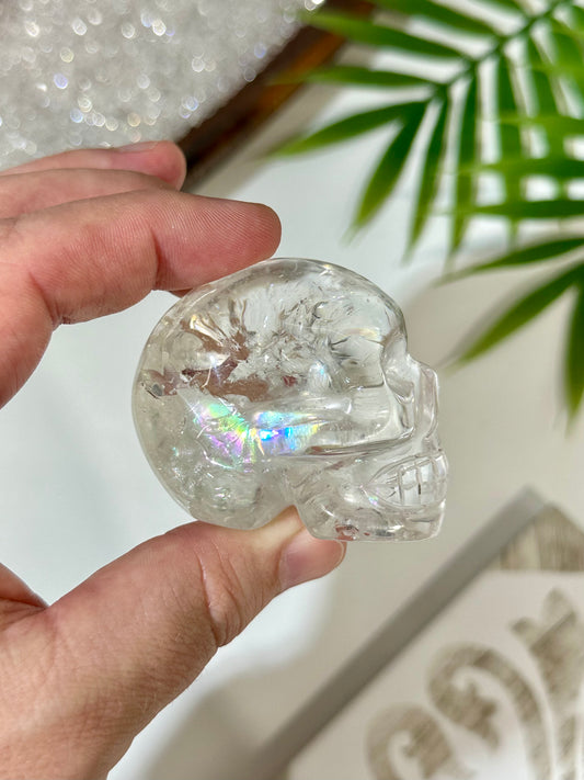 Rainbow Included Clear Quartz Skull