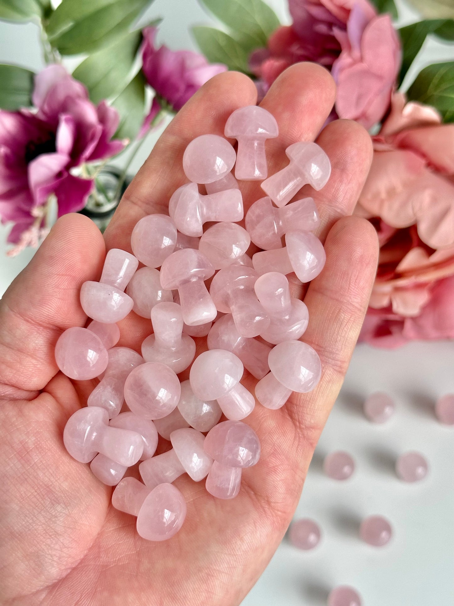 Rose Quartz Mini Mushrooms Carving