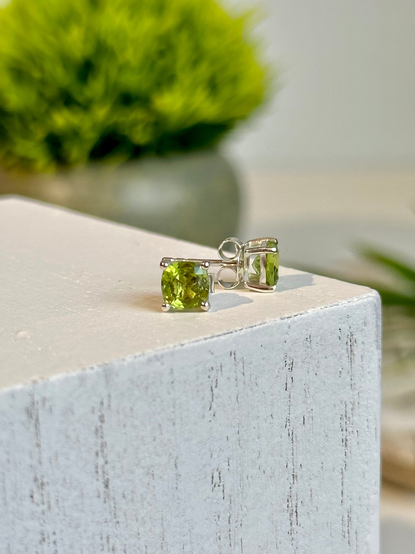 Square Cut Peridot Earrings