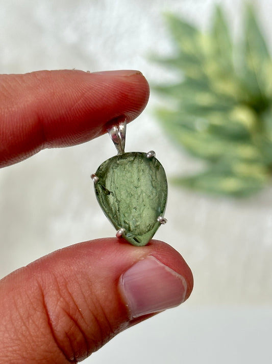 Partially Polished Moldavite Pendant