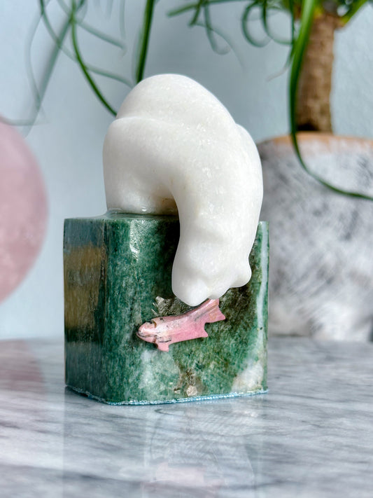 3.85 Inch White Marble Polar Bear Carving