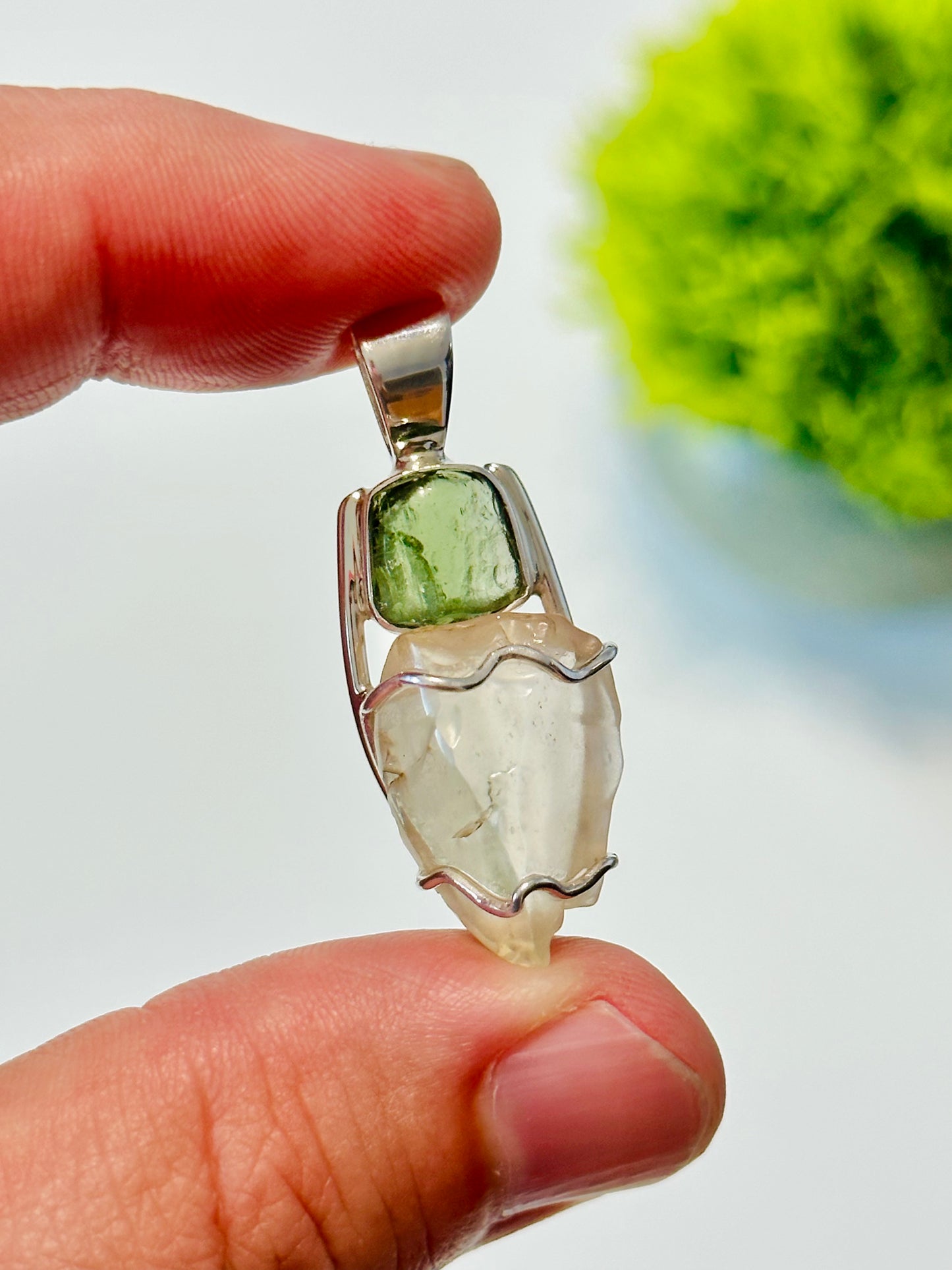 Moldavite and Libyan Desert Glass Pendant