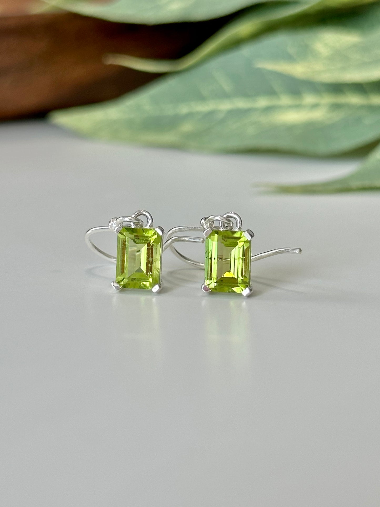 8x6mm “Emerald” Cut Peridot Earrings