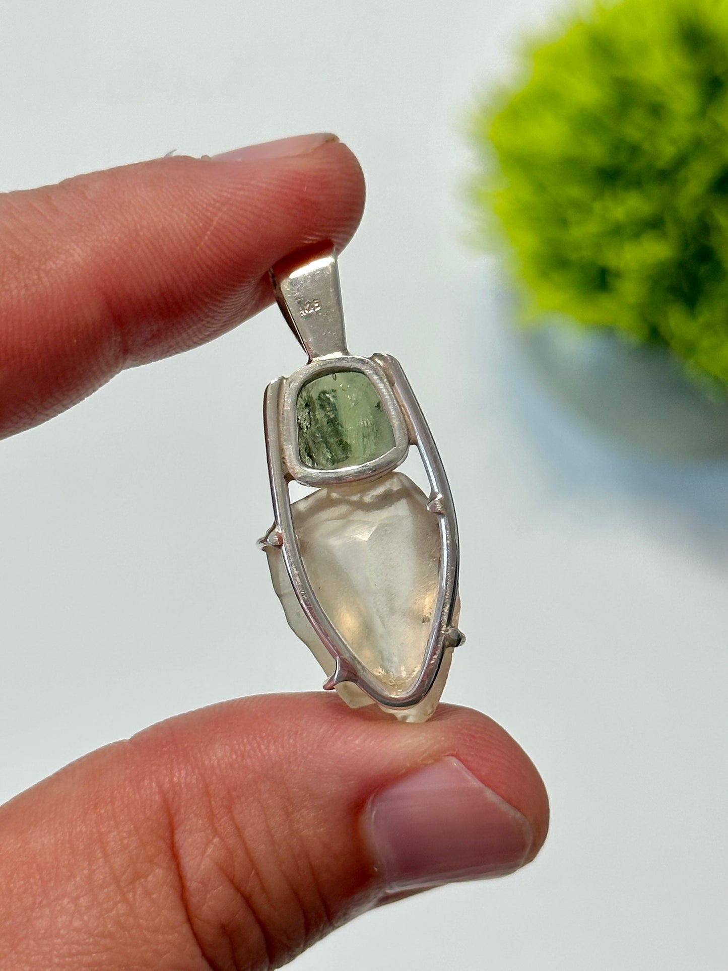 Moldavite and Libyan Desert Glass Pendant