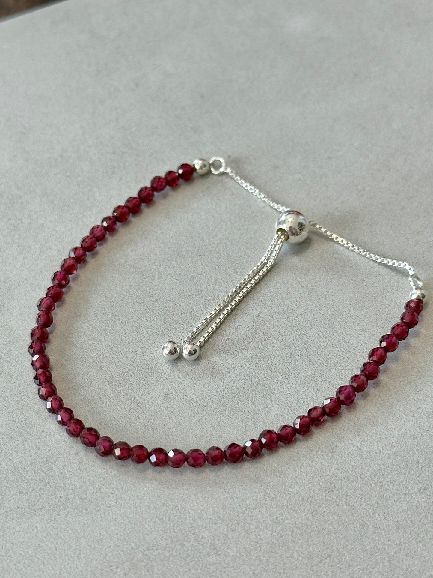 3mm Faceted Garnet Bracelet, Sterling Silver, Adjustable