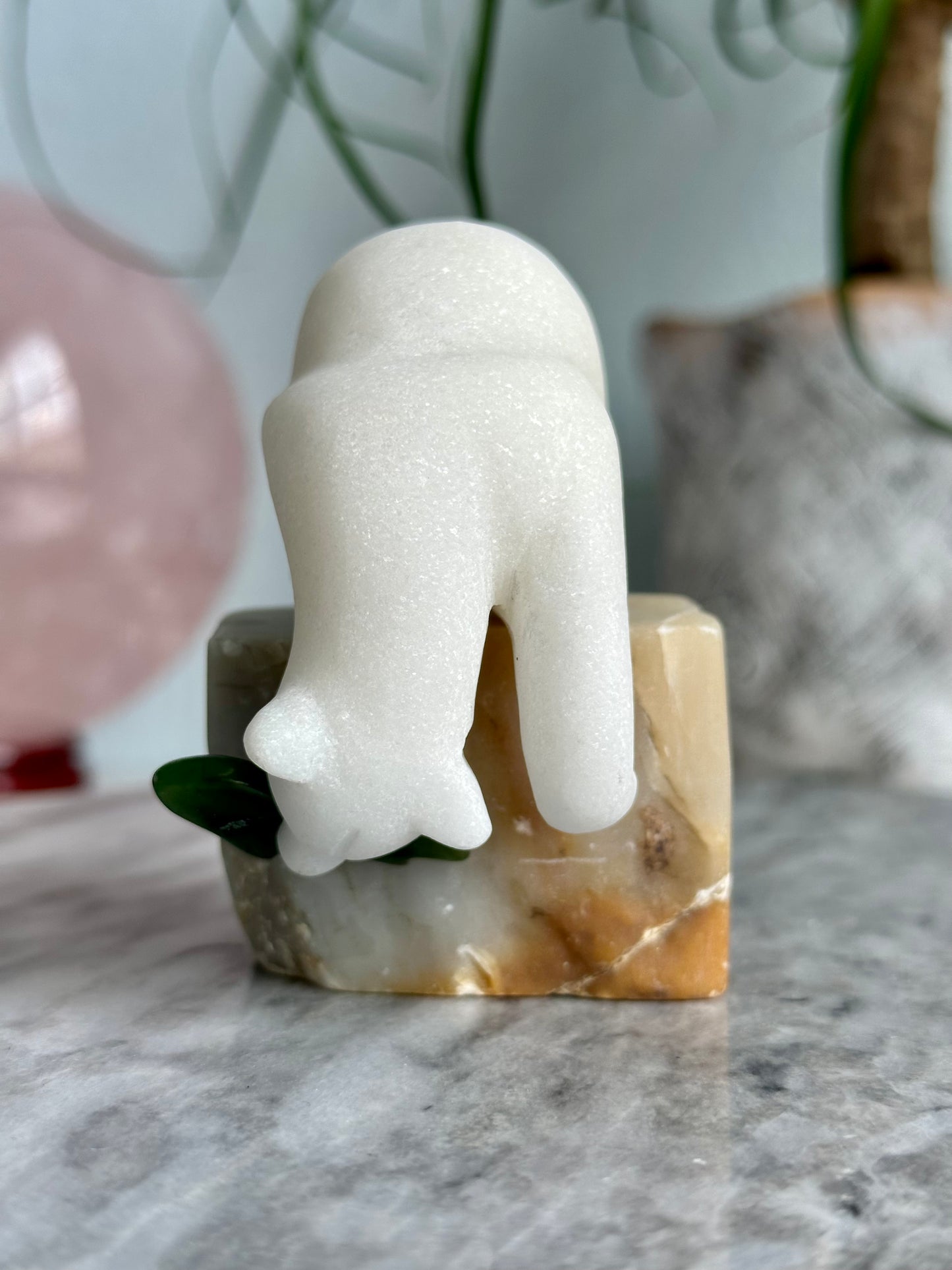 3.25 Inch White Marble Polar Bear Carving