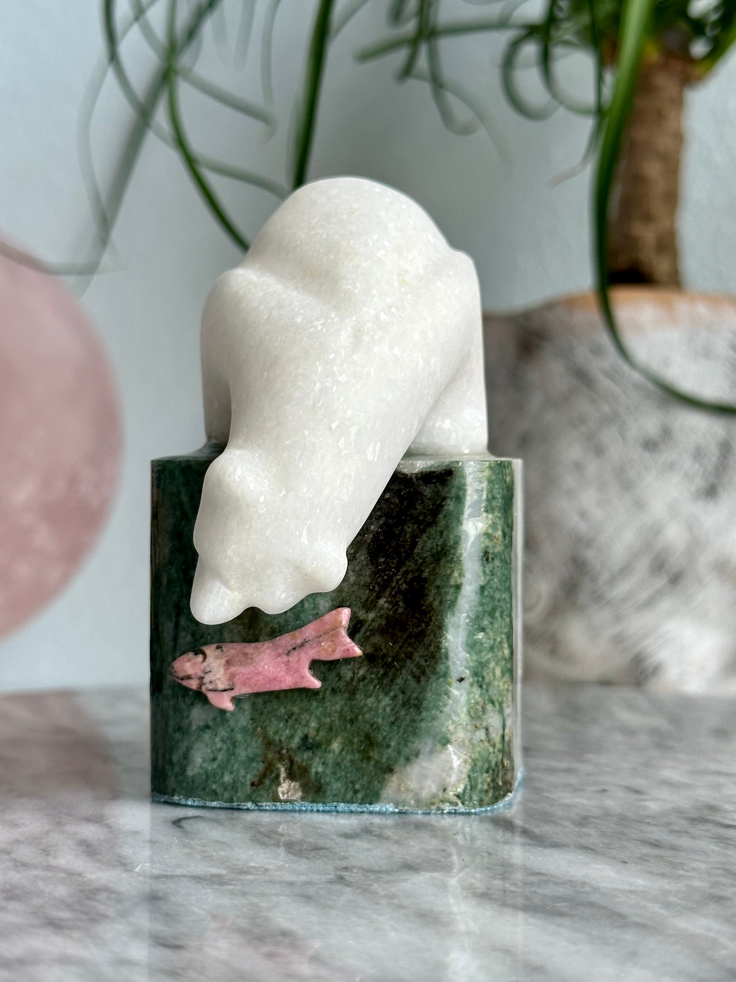 3.85 Inch White Marble Polar Bear Carving